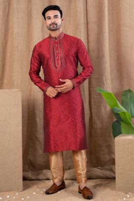 Maroon Jaquard Mens Kurta Pajama (NMK-8494)