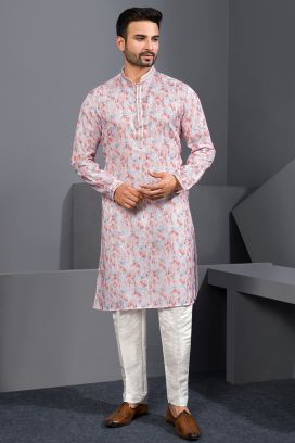 Multicoloured Printed Cotton Silk Indian Kurta (NMK-8761)