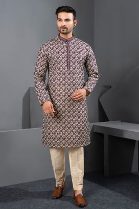 Multicoloured Printed Cotton Silk Kurta Pajama (NMK-8737)