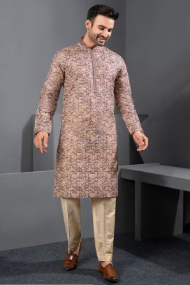Multicoloured Printed Cotton Silk Kurtas For Men (NMK-8739)