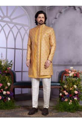 Mustard Art Silk 2 Pcs Jacket Set (NMK-8320)