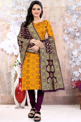 Mustard Banarasi Silk Salwar Suit (NWS-6416)