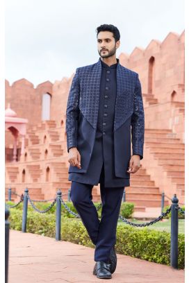 Navy Blue Art Silk Indo Western (NMK-7112)