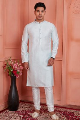 Off White Jaquard Silk Brocade Kurta Pajama (NMK-8146)