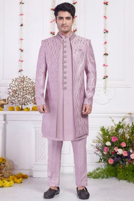 Onion Pink Art Silk 3 piece Jacket Set (NMK-8395)