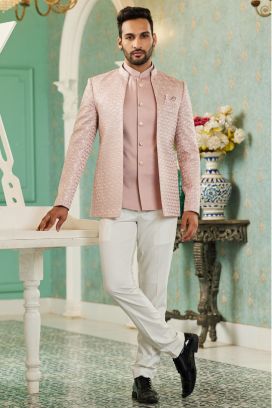 Onion Pink Art Silk Embroidered Indo Western (NMK-7128)