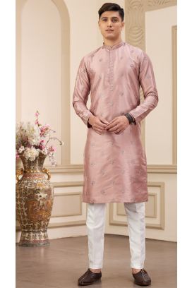 Onion Pink Art Silk Mens Kurta Pajama (NMK-8374)