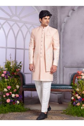 Peach Art Silk 3 Pcs Jacket Set (NMK-8328)