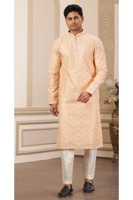Peach Art Silk Kurta Pajama (NMK-8379)