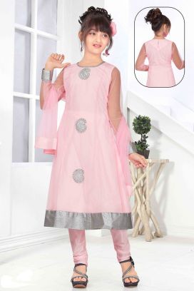Pink Net Girls Salwar Kameez (NFG-135)