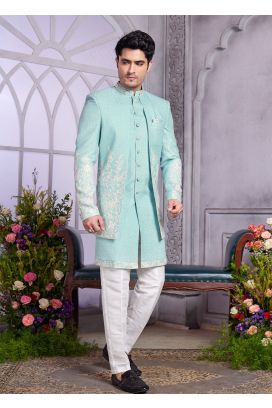 Pista Green Art Silk 3 Pcs Jacket Set (NMK-8329)