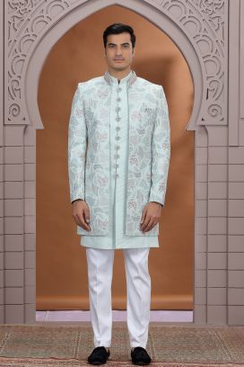 Pista Green Art Silk 3 piece Indo Western (NMK-8632)