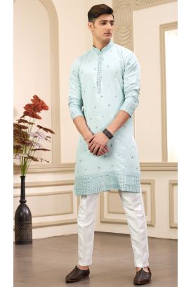 Pista Green Art Silk Kurta Pajama (NMK-8367)