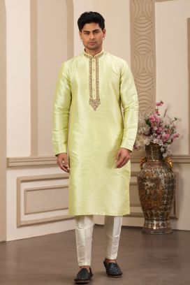 Pista Green Banarasi Art Silk Kurta Pajama (NMK-8470)