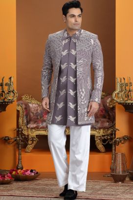 Purple Art Silk 3 piece Indo Western (NMK-8636)