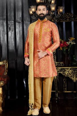 Rust Jaquard Indo Western(NMK-3355)
