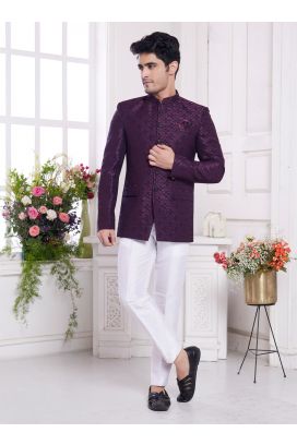 Wine Imported Jaquard Silk Jodhpuri (NMK-8346)
