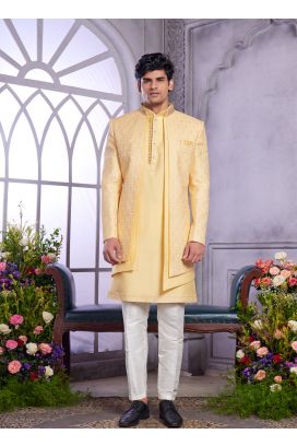 Yellow Art Silk 3 Pcs Jacket Set (NMK-8326)