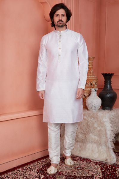 Baby Pink Jaquard Silk Brocade Kurta Pajama (NMK-8163)