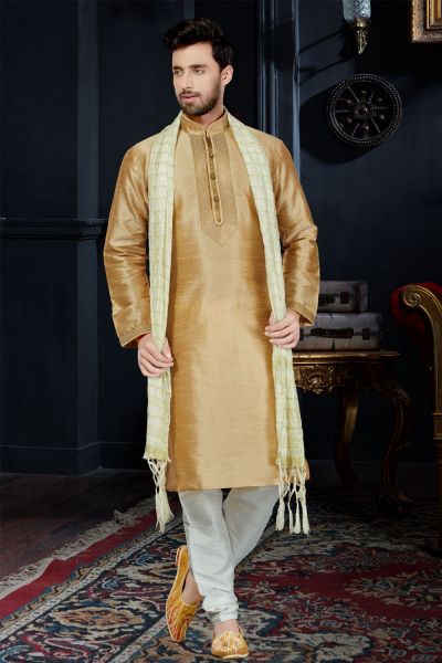 Beige Art Dupion Kurta Pajama (NMK-3436)