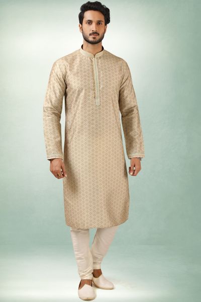Beige Art Silk Mens Kurta Pajama (NMK-5848)