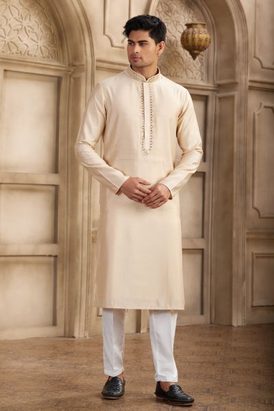 Beige Banarasi Art Silk Kurta Pajama (NMK-8479)
