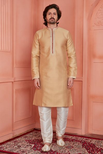 Beige Jaquard Silk Brocade Kurta Pajama (NMK-8154)