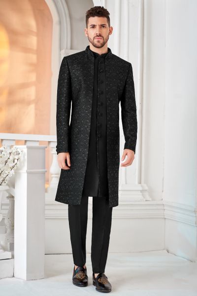 Black Art Embroidered Silk Indo Western (NMK-8527)