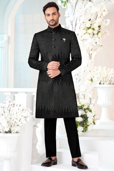 Black Art Embroidered Velvet Nawabi (NMK-8528)