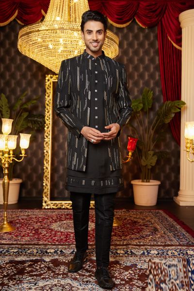 Black Art Silk Indo Western (NMK-8259)