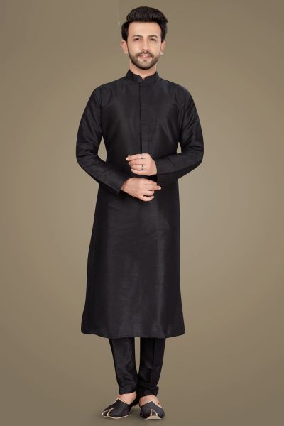 Black Art Silk Kurta Pajama (NMK-5140)