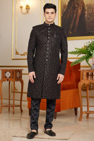 Black Art Silk Partywear Indo Western (NMK-8279)