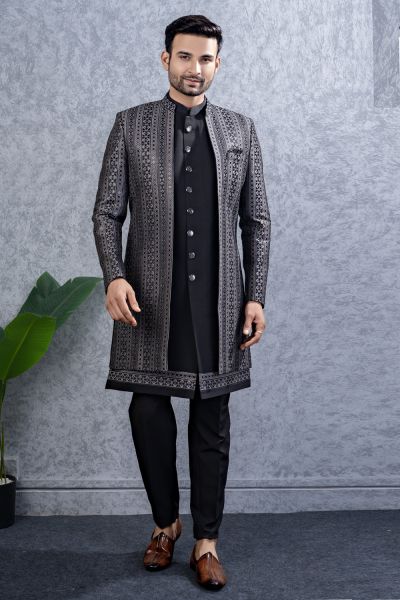 Black Imported kurta with jacket (NMK-8447)