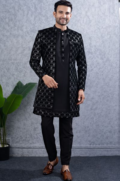 Black Imported Mens Indowestern (NMK-8449)