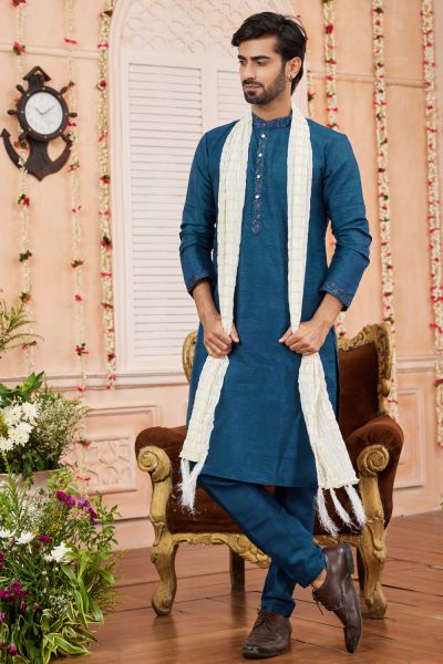 Blue Art Banarasi Silk Kurta Pajama (NMK-7967)