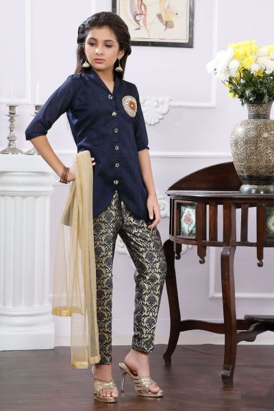 Blue Art Silk Girls Salwar Suit with Pant (NFG-179)