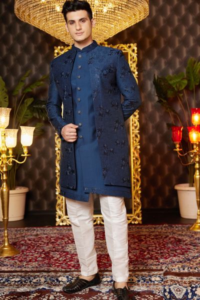 Blue Art Silk Indo Western for Men (NMK-8265)
