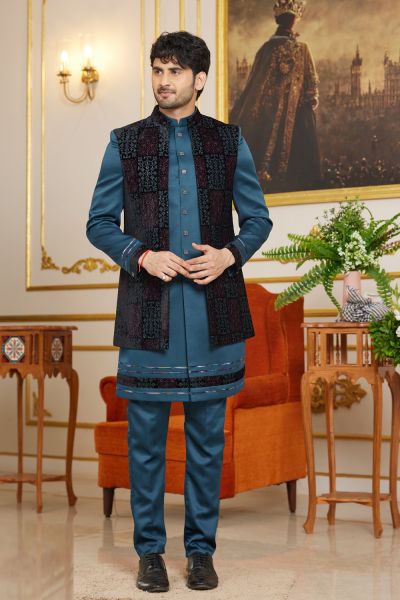 Blue Art Silk Indo Western for Men (NMK-8274)