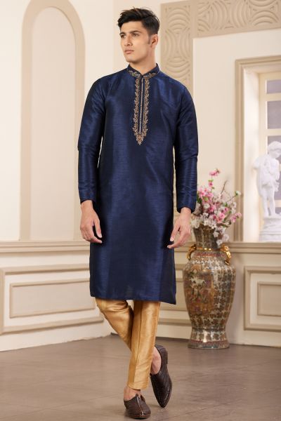Blue Banarasi Art Silk Mens Kurta Pajama (NMK-8476)