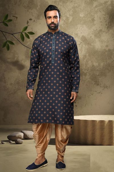 Blue Cotton Casual Kurta Pajama (NMK-6127)