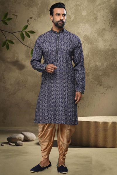 Blue Cotton Mens Kurta Pajama (NMK-6123)