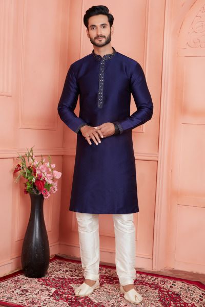 Blue Jaquard Silk Brocade Kurta for Men (NMK-8160)