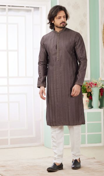 Brown Embroidered Art Silk Kurta Pajama (NMK-8362)