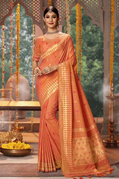 Cotton Jacquard Banarasi Silk Orange Saree (NWSA-6158)
