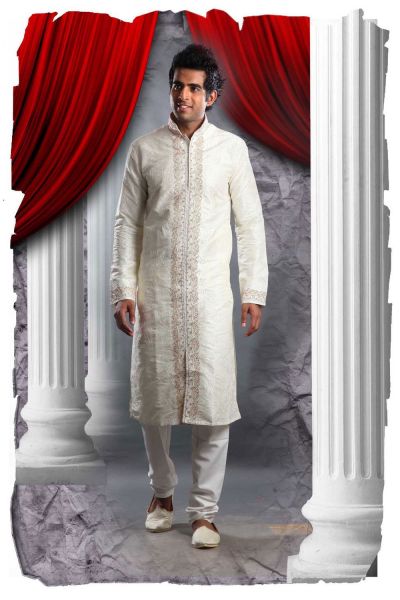 Cream Art Dupion Mens Kurta (NMK-1342)