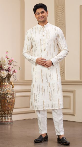 Cream Art Silk Kurta Pajama (NMK-8376)