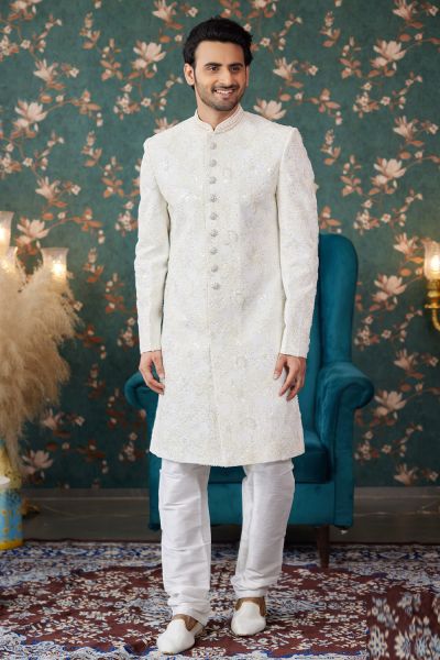 Cream Art Silk Sherwani for Wedding (NMK-8231)