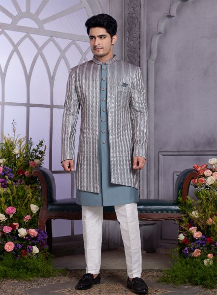 Dark Grey Art Silk 2 Pcs Jacket Set (NMK-8324)