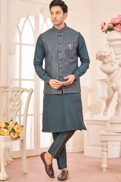 Dark Grey Art Silk Mens Nehru Jacket (NMK-8046)