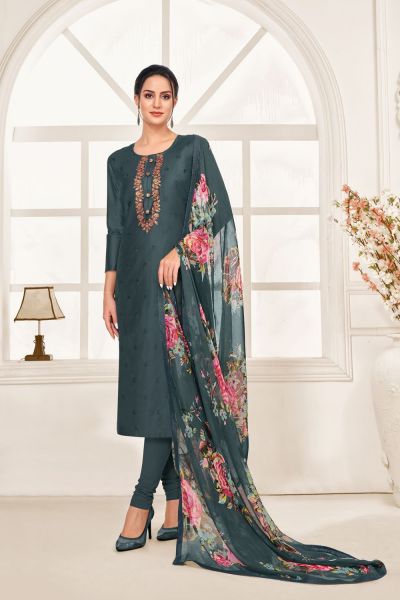 Dark Grey Chanderi Cotton Salwar Suit (NWS-6468)